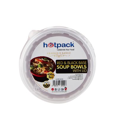 Picture of RED & BLACK PP SOUP BOWL450ML+LIDS-200PC