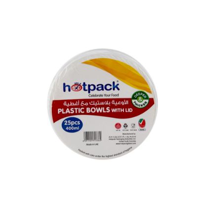 Picture of HOTPACK PLSTC BOWL 400ML+LIDS-25PC*24PK